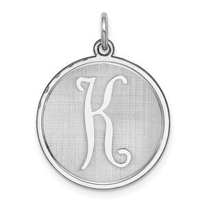 Sterling Silver, Makayla Collection, 20mm Disc Initial K Pendant